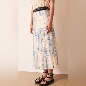 NWOT - BA&SH Londer Bandana Printed Pleated Ecru Midi Skirt